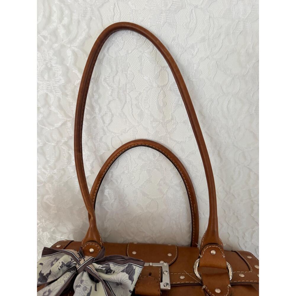 Vintage Michael Kors Astor Studded Leather Satchel Tan Cognac shoulder bag - Picture 13 of 15
